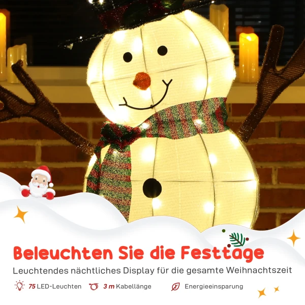 Vrolijke sneeuwman decoratie voor kerstmis, buitendecoratie met led lichten, staal, polyester, wit+zwart 6
