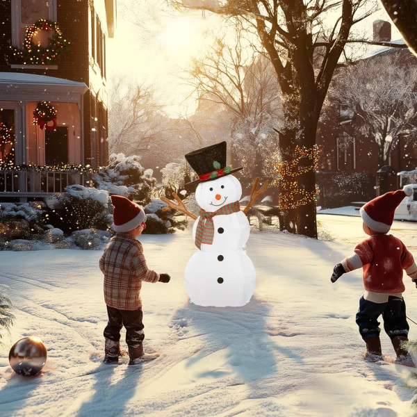 Vrolijke sneeuwman decoratie voor kerstmis, buitendecoratie met led lichten, staal, polyester, wit+zwart 9