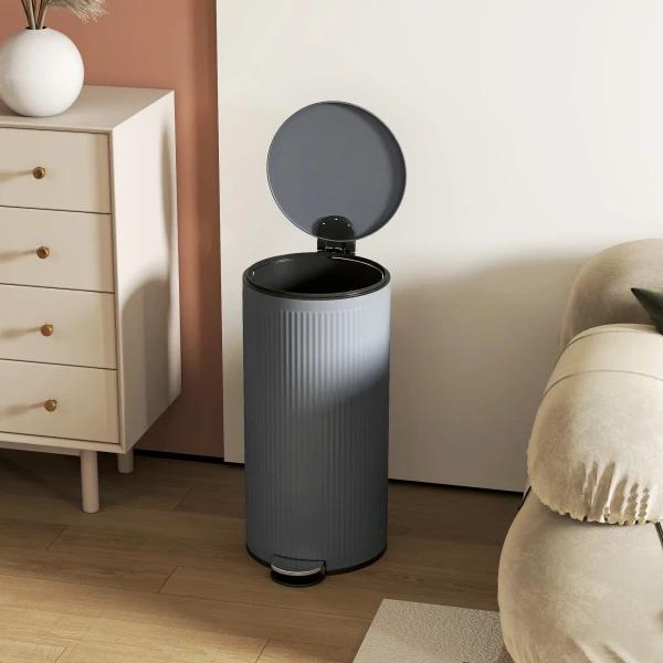 Vuilnisbak 30 L Trappelbak Met Softclose deksel En Pedaal, Binnenbak Metaal, Zwart, 36 X 30 X 60,5 Cm