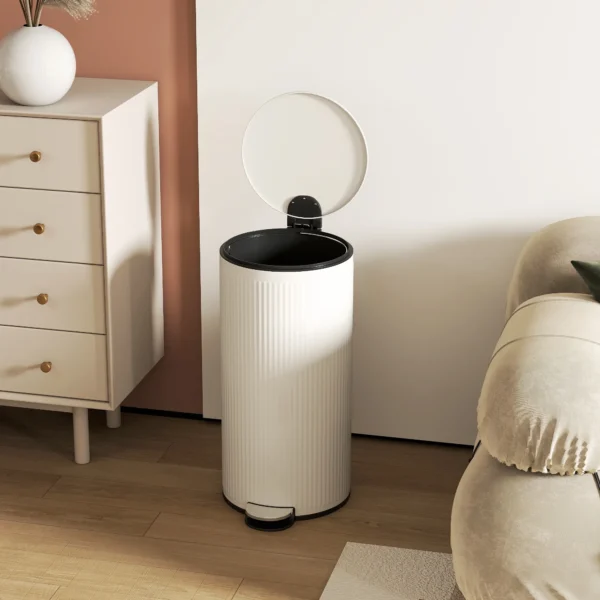 Vuilnisbak 30 L Trappelbak Met Softclose deksel En Pedaal, Binnenbak Metaal, Zwart, 36 X 30 X 60,5 Cm