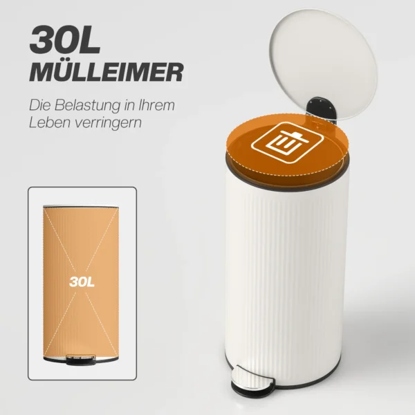 Vuilnisbak 30 L Trappelbak Met Softclose deksel En Pedaal, Binnenbak Metaal, Zwart, 36 X 30 X 60,5 Cm