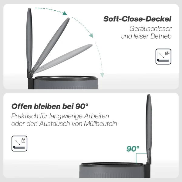 Vuilnisbak 30 L Trappelbak Met Softclose deksel En Pedaal, Binnenbak Metaal, Zwart, 36 X 30 X 60,5 Cm