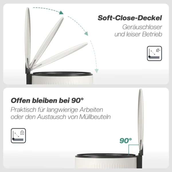 Vuilnisbak 30 L Trappelbak Met Softclose deksel En Pedaal, Binnenbak Metaal, Zwart, 36 X 30 X 60,5 Cm