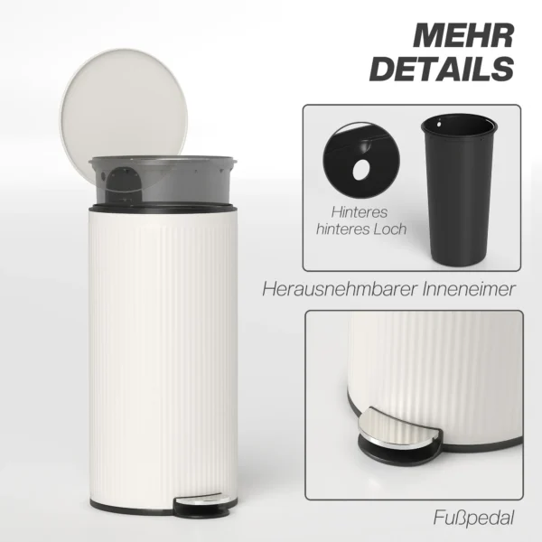 Vuilnisbak 30 L Trappelbak Met Softclose deksel En Pedaal, Binnenbak Metaal, Zwart, 36 X 30 X 60,5 Cm