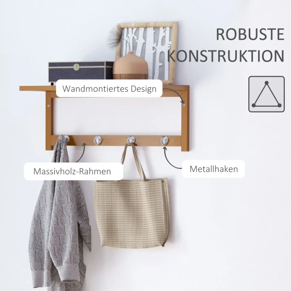 Wandgarderobe garderobe met haken wandmontage ruimtebesparend 5 kg belastbaar, 50 x 16 x 17,5 cm natuurhout 6