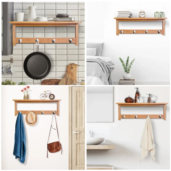 Wandgarderobe garderobe met haken wandmontage ruimtebesparend 5 kg belastbaar, 50 x 16 x 17,5 cm natuurhout 8