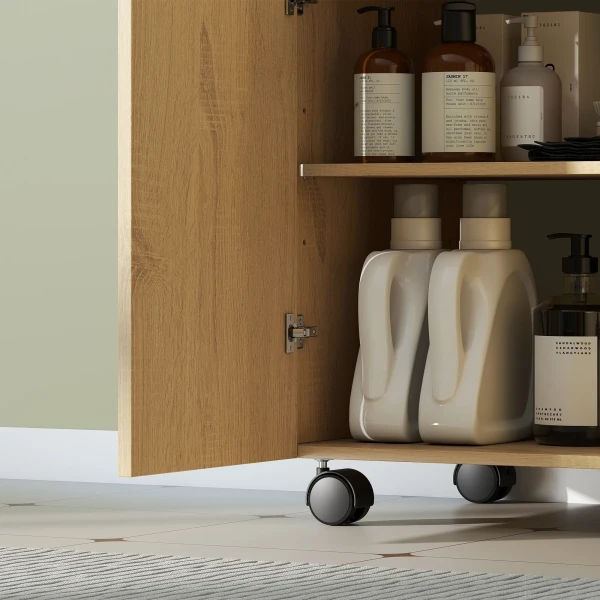 Wastafelonderkast Voor Badkamer, 3 laags Plank, Wielen, Hout