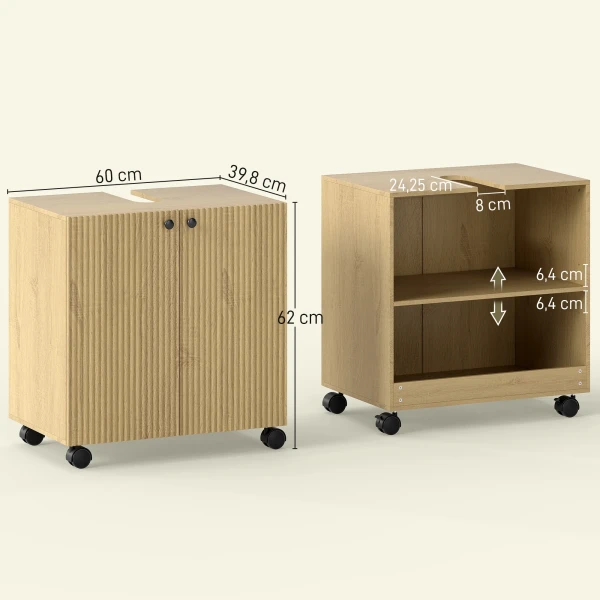 Wastafelonderkast Voor Badkamer, 3 laags Plank, Wielen, Hout