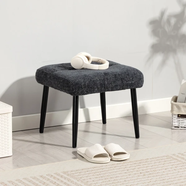 Zithocker hocker met zacht zitkussen stalen poten voetenbank met chenille stof, 45 x 41 x 38 cm, donkergrijs 8