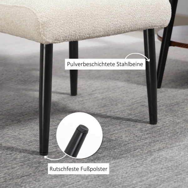 Zithocker kruk met zacht zitkussen stalen poten voetenbank met chenille stof, 45 x 41 x 38 cm, crèmewit 6