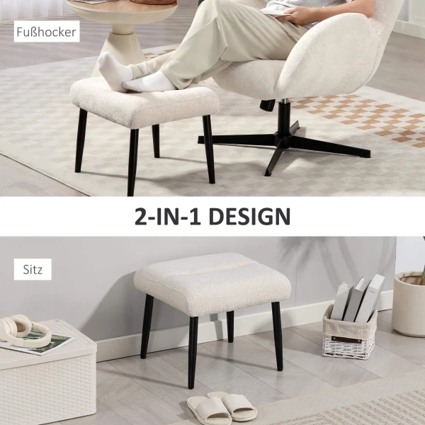 Zithocker kruk met zacht zitkussen stalen poten voetenbank met chenille stof, 45 x 41 x 38 cm, crèmewit 7