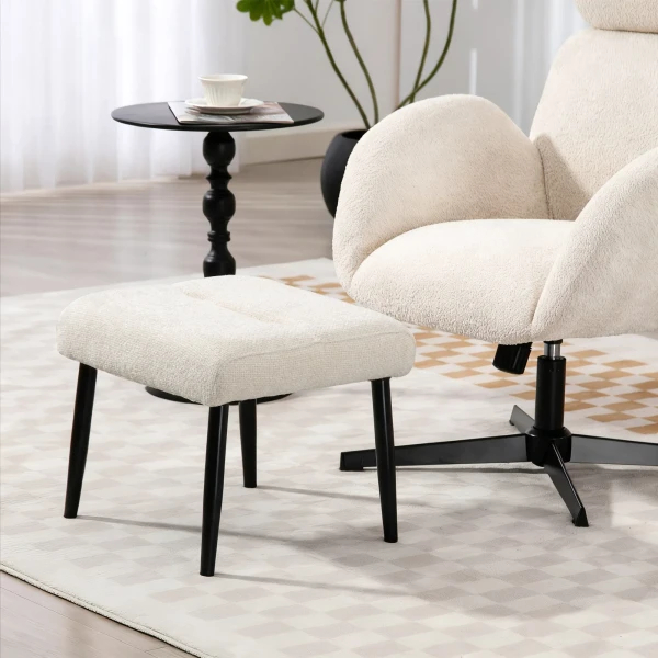 Zithocker kruk met zacht zitkussen stalen poten voetenbank met chenille stof, 45 x 41 x 38 cm, crèmewit 8