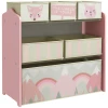 Zonekiz kinderkast met 6 stoffen dozen, schattig motief, 63x30x66 cm, roze 1