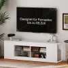 140 Cm TV standaard, TV meubel, 6 Vakken, 2 Glazen Planken, Spaanplaat, Wit