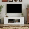 140 Cm TV standaard, TV meubel, 6 Vakken, 2 Glazen Planken, Spaanplaat, Wit