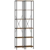 2 delige Set 6 laags Boekenkast, Stalen Frame, Voor Woonkamer, Kantoor, Slaapkamer, Rustiek Bruin