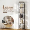 2 delige Set 6 laags Boekenkast, Stalen Frame, Voor Woonkamer, Kantoor, Slaapkamer, Rustiek Bruin