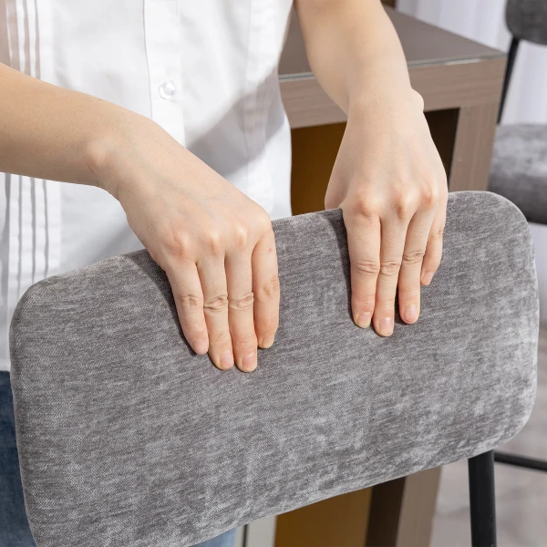 2 delige Set Barkrukken, Gevoerde Hoge Stoelen Voor Keukenbar, Huisbar, Rugleuning, Voetensteun, Stoffen Bekleding, Staal, Grijs