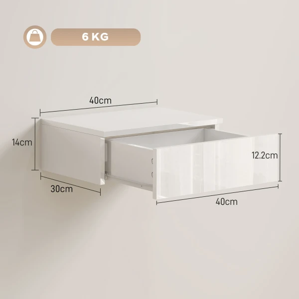 2 delige Set Nachtkastjes, Wandmontage Ontwerp, Lade, Voor Slaapkamer, Spaanplaat, Wit