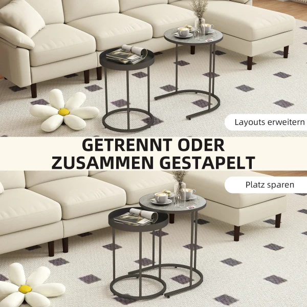 2 delige Set Salontafels, Inschuifbaar, Dienblad Ontwerp, Metaal, Grijs