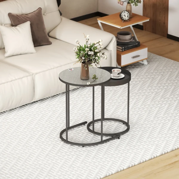 2 delige Set Salontafels, Inschuifbaar, Dienblad Ontwerp, Metaal, Grijs