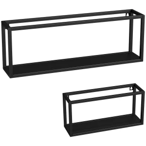 2 delige Set Wandplanken, 15 Kg Draagvermogen, Voor Wandmontage, Staal, Zwart