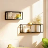 2 delige Set Wandplanken, 15 Kg Draagvermogen, Voor Wandmontage, Staal, Zwart