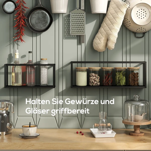 2 delige Set Wandplanken, 15 Kg Draagvermogen, Voor Wandmontage, Staal, Zwart