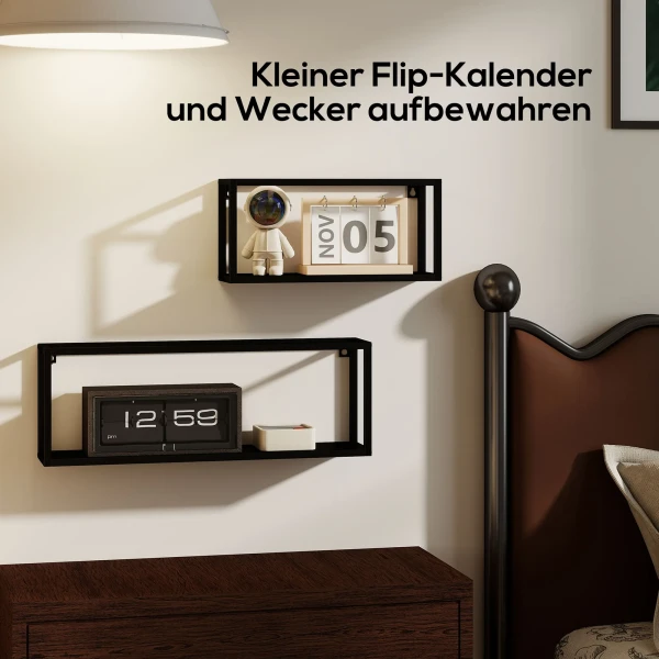 2 delige Set Wandplanken, 15 Kg Draagvermogen, Voor Wandmontage, Staal, Zwart