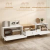 200 Cm TV meubel Voor Televisies Tot 90 Inch, 2 Klepvakken, Open Vak, Lade, 8 Poten, Spaanplaat, Wit