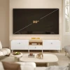 200 Cm TV meubel Voor Televisies Tot 90 Inch, 2 Klepvakken, Open Vak, Lade, 8 Poten, Spaanplaat, Wit