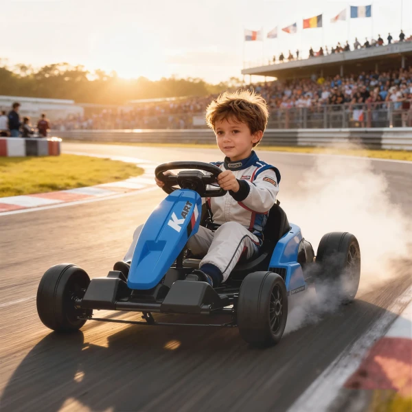 24V Elektrisch Go Kart, Drift Modus, Verstelbare Stoel, 5 punts Veiligheidsgordel, Muziekfunctie, Claxon, 6 12 Jaar Blauw