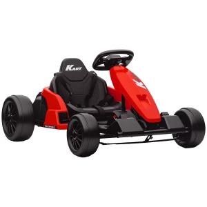 24V Elektrisch Go Kart, Drift Modus, Verstelbare Zitplaats, 5 punts Veiligheidsgordel, Muziekfunctie, Claxon, 6 12 Jaar Rood