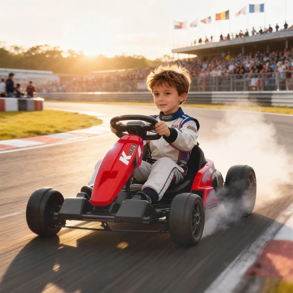 24V Elektrisch Go Kart, Drift Modus, Verstelbare Zitplaats, 5 punts Veiligheidsgordel, Muziekfunctie, Claxon, 6 12 Jaar Rood