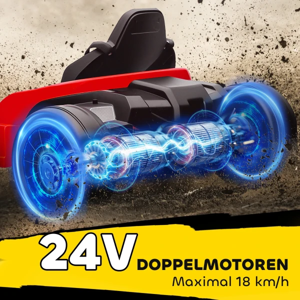 24V Elektrisch Go Kart, Drift Modus, Verstelbare Zitplaats, 5 punts Veiligheidsgordel, Muziekfunctie, Claxon, 6 12 Jaar Rood