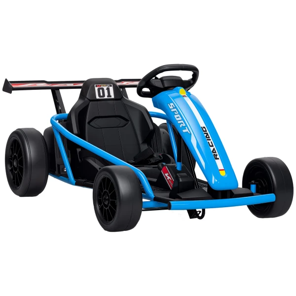 24V Elektrische Go Kart Om Te Rijden En Driften, Nylon Banden, Veiligheidsgordel, Claxon, Muziek Voor 8 12 Jaar Blauw