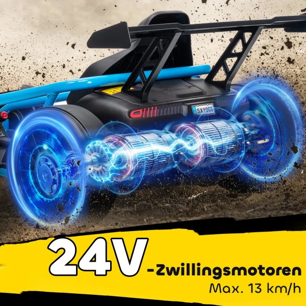 24V Elektrische Go Kart Om Te Rijden En Driften, Nylon Banden, Veiligheidsgordel, Claxon, Muziek Voor 8 12 Jaar Blauw
