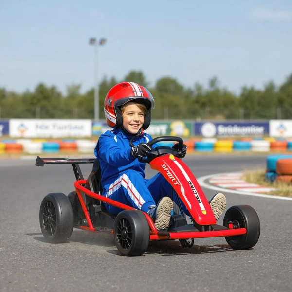 24V Elektrische Go Kart Om Te Rijden En Driften, Nylon Banden, Veiligheidsgordel, Claxon, Muziek Voor 8 12 Jaar Rood