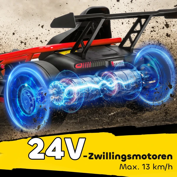 24V Elektrische Go Kart Om Te Rijden En Driften, Nylon Banden, Veiligheidsgordel, Claxon, Muziek Voor 8 12 Jaar Rood