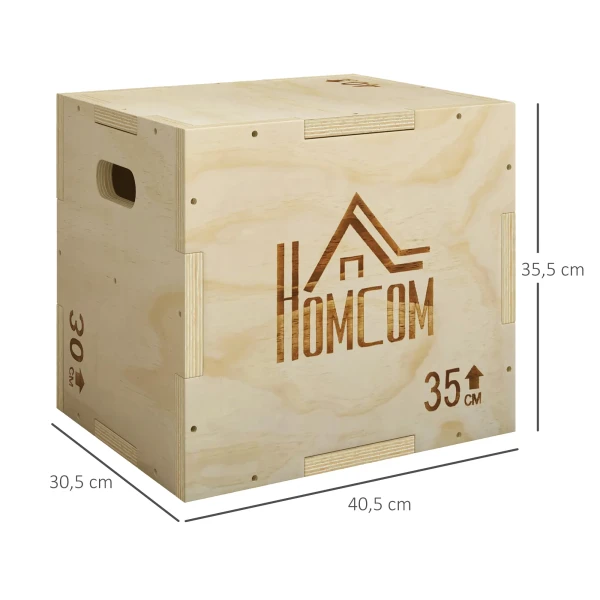 3 in 1 Plyo Box Houten Plyometrische Sprongdoos Met 3 Spronghoogtes Handvatten 40,5 X 35,5 X 30,5cm Natuurhout