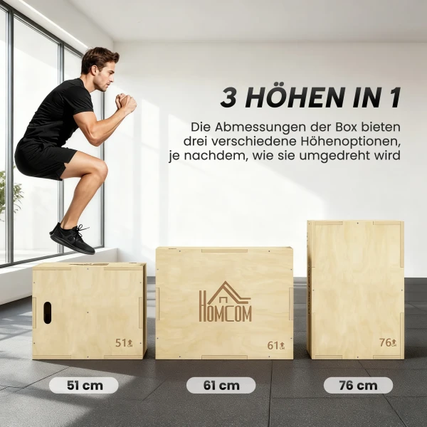 3 in 1 Plyo Box Houten Plyometrische Sprongdoos Met 3 Spronghoogtes Handvatten 61 X 51 X 76 Cm Natuurhout