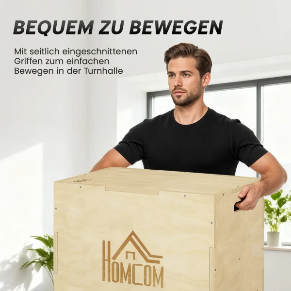 3 in 1 Plyo Box Houten Plyometrische Sprongdoos Met 3 Spronghoogtes Handvatten 61 X 51 X 76 Cm Natuurhout