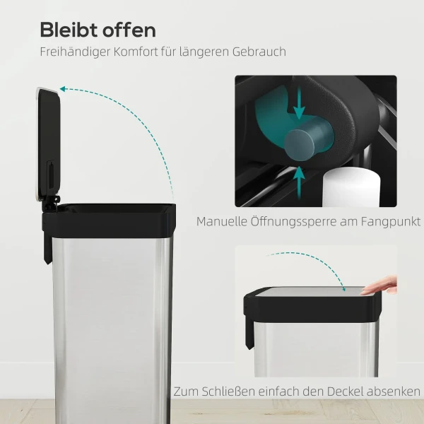 60 L Vuilnisbak Met Voetpedaal, Roestvrijstalen Afvalbak Met Zacht Sluitend Deksel, Zilverkleurig