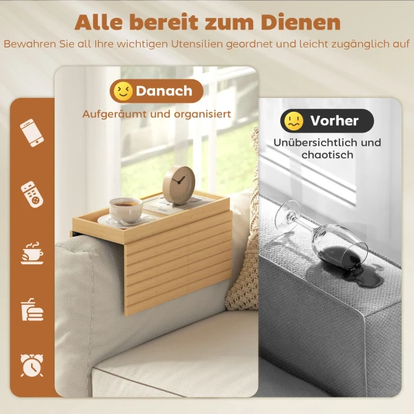 Armleuning Dienblad Voor Banken, Voor Drankjes, Snacks, Afstandsbediening, Bamboehout