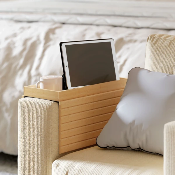 Armleuning Dienblad Voor Banken, Voor Drankjes, Snacks, Afstandsbediening, Bamboehout