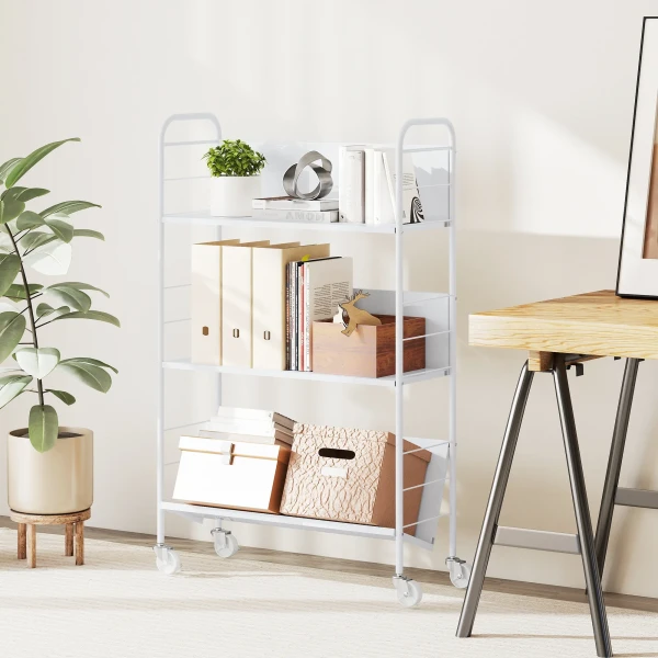 Boekenkast Opbergrek Met 3 Niveaus, Wielen, Speelgoedrek Voor Slaapkamer, 69 X 26 X 108 Cm, Wit