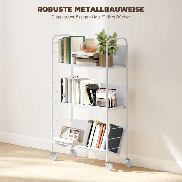 Boekenkast Opbergrek Met 3 Niveaus, Wielen, Speelgoedrek Voor Slaapkamer, 69 X 26 X 108 Cm, Wit