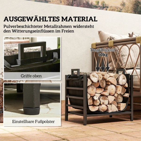 Brandhoutrek, Compact, Tot 50 Kg Hout, Afneembare Draagtas, 49x34x44 Cm, Zwart