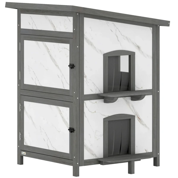 Buitenhuis Voor Katten, Houten Kattenhuis, Meerdere Ingangen, Ramen, Waterdicht, 60 X 60 X 88 Cm, Wit