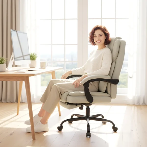 Bureaustoel Met Diervriendelijke Kunstlederen Bekleding, Voetensteun, In Hoogte Verstelbaar, Rolbaar, Beige